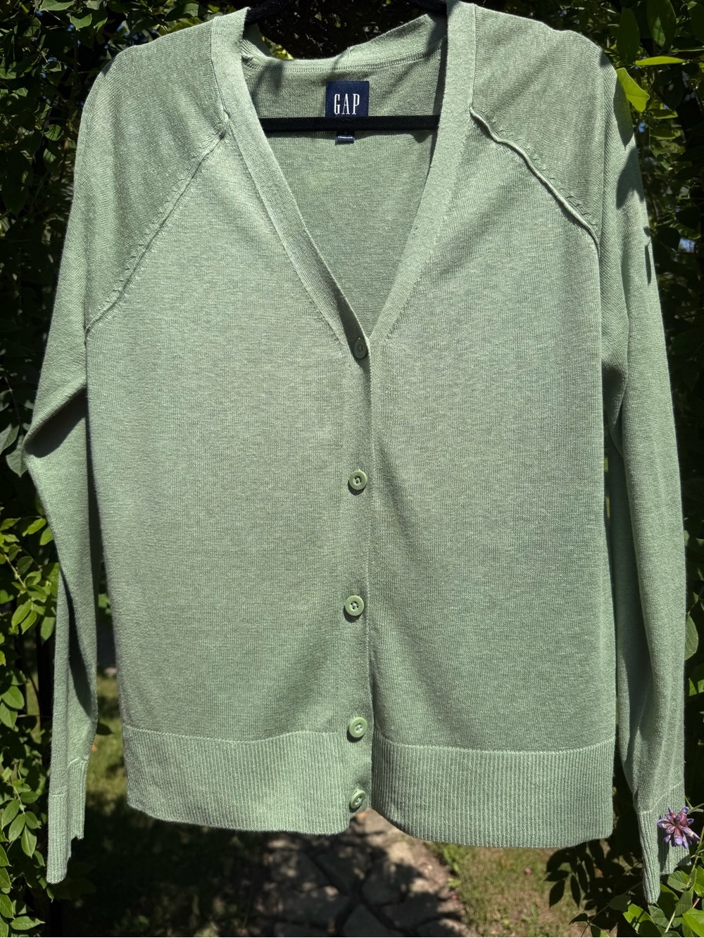 GAP Light Sage V-Neck Button Front Cardigan